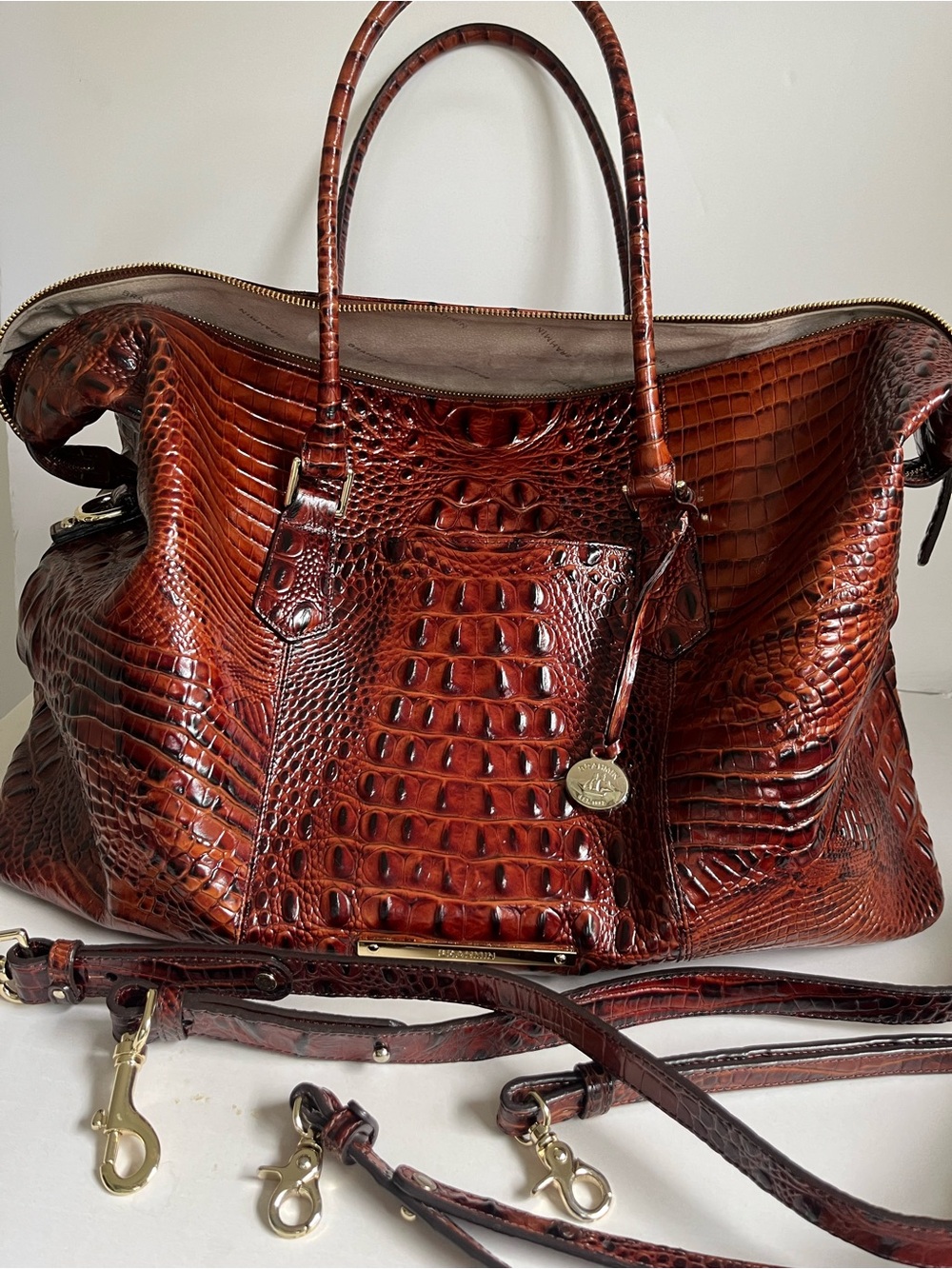 Brahmin “The Duxbury Weekender” Leather Tote in Pecan Melbourne - Picture 9 of 10